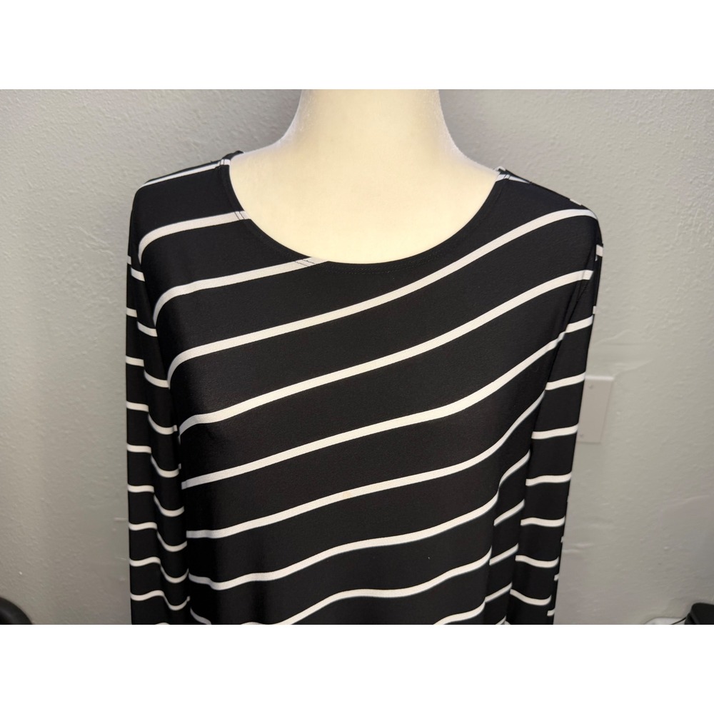 Chico's Travelers Women 2/L Black White Striped Blue Paisley Asymmetrical Tunic - Picture 5 of 12